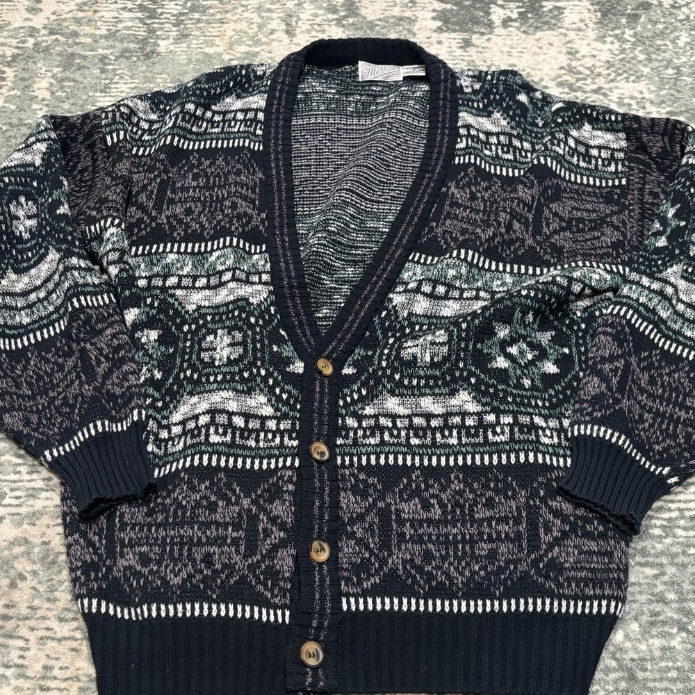 Vintage 80s 90s Method Geometric Cardigan Sweater Men's M/L Grandpacore